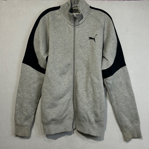 Puma Full Zip Jacket Mens Size Large Gray Black Athletic Warm Up Coat Activewear - Picture 1 of 7